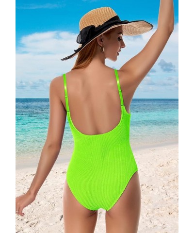 Women's One Piece Swimsuits Tummy Control High Waisted Ribbed Bathing Suit 1 Piece Monokini Swimsuit B- Fruit Green $20.27 Sw...