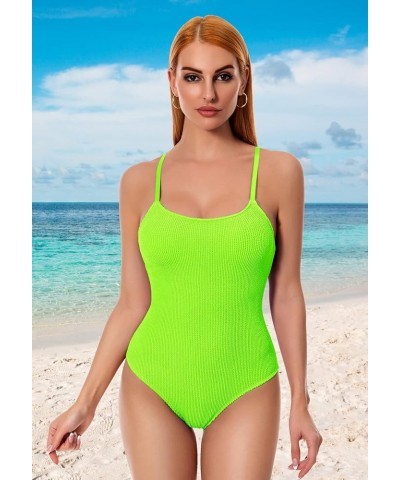 Women's One Piece Swimsuits Tummy Control High Waisted Ribbed Bathing Suit 1 Piece Monokini Swimsuit B- Fruit Green $20.27 Sw...