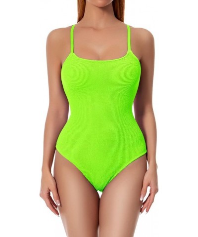 Women's One Piece Swimsuits Tummy Control High Waisted Ribbed Bathing Suit 1 Piece Monokini Swimsuit B- Fruit Green $20.27 Sw...