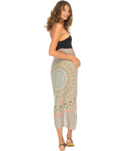 Womens Sarong Beach Swimsuit Cover Up Mandala Peacock Bikini Wrap & Clip Coral/Mint $15.65 Swimsuits