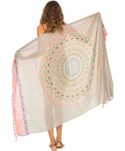 Womens Sarong Beach Swimsuit Cover Up Mandala Peacock Bikini Wrap & Clip Coral/Mint $15.65 Swimsuits