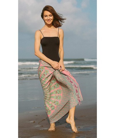 Womens Sarong Beach Swimsuit Cover Up Mandala Peacock Bikini Wrap & Clip Coral/Mint $15.65 Swimsuits