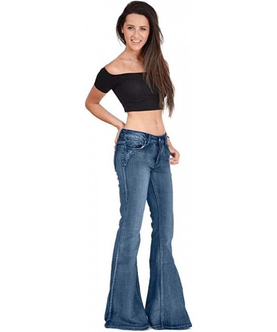 Bootcut Jeans Women's Mid-Waist Butt-Lifting Stretch Skinny Denim Pants Pocket Solid Lace Up Flared Trousers Dark Blue_19 $12...