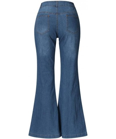 Bootcut Jeans Women's Mid-Waist Butt-Lifting Stretch Skinny Denim Pants Pocket Solid Lace Up Flared Trousers Dark Blue_19 $12...