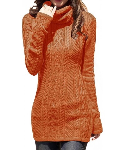 Women Polo Neck Long Slim Fitted Dress Bodycon Turtleneck Cable Knit Sweater Orange $18.71 Sweaters