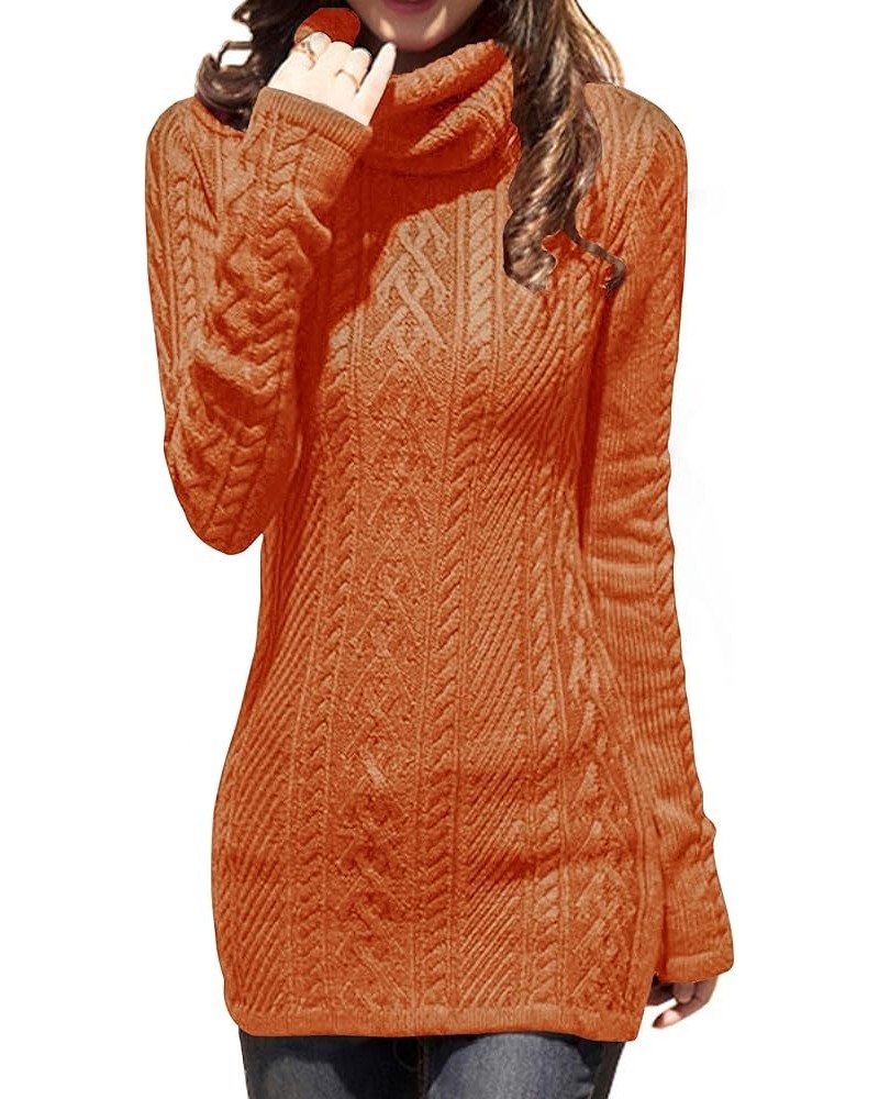 Women Polo Neck Long Slim Fitted Dress Bodycon Turtleneck Cable Knit Sweater Orange $18.71 Sweaters