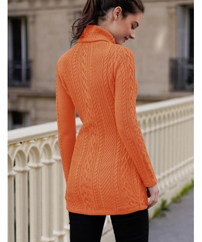 Women Polo Neck Long Slim Fitted Dress Bodycon Turtleneck Cable Knit Sweater Orange $18.71 Sweaters