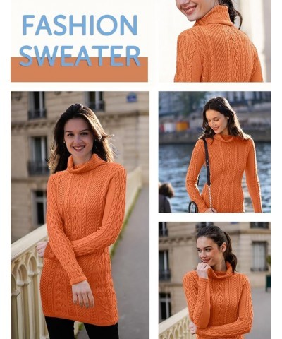 Women Polo Neck Long Slim Fitted Dress Bodycon Turtleneck Cable Knit Sweater Orange $18.71 Sweaters