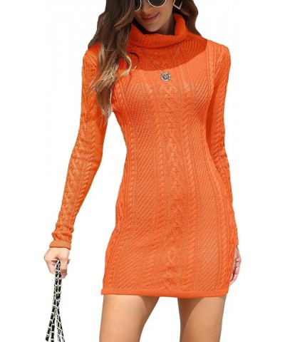 Women Polo Neck Long Slim Fitted Dress Bodycon Turtleneck Cable Knit Sweater Orange $18.71 Sweaters