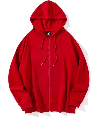 Womens Zip Up Y2K Hoodies Long Sleeve Fall Oversized Casual Drawstring Drop Shoulder Sweatshirts Jacket with Pocket Red $15.8...