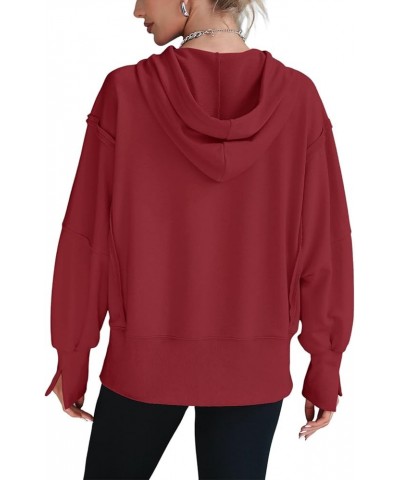 Womens Hoodies Oversized Sweatshirt Casual Long Sleeve Side Slit High Low Ribbed Knit Hem Pullover Y2K Clothes Red $17.16 Hoo...