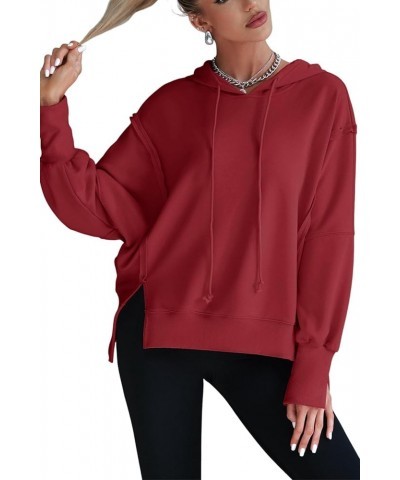 Womens Hoodies Oversized Sweatshirt Casual Long Sleeve Side Slit High Low Ribbed Knit Hem Pullover Y2K Clothes Red $17.16 Hoo...