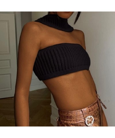 Strapless Crop Top for Women Twist Front Hollow Knitted Tube Top Sleeveless Bandeau Bustier Tops Aesthetic Clothes D Ribbed B...
