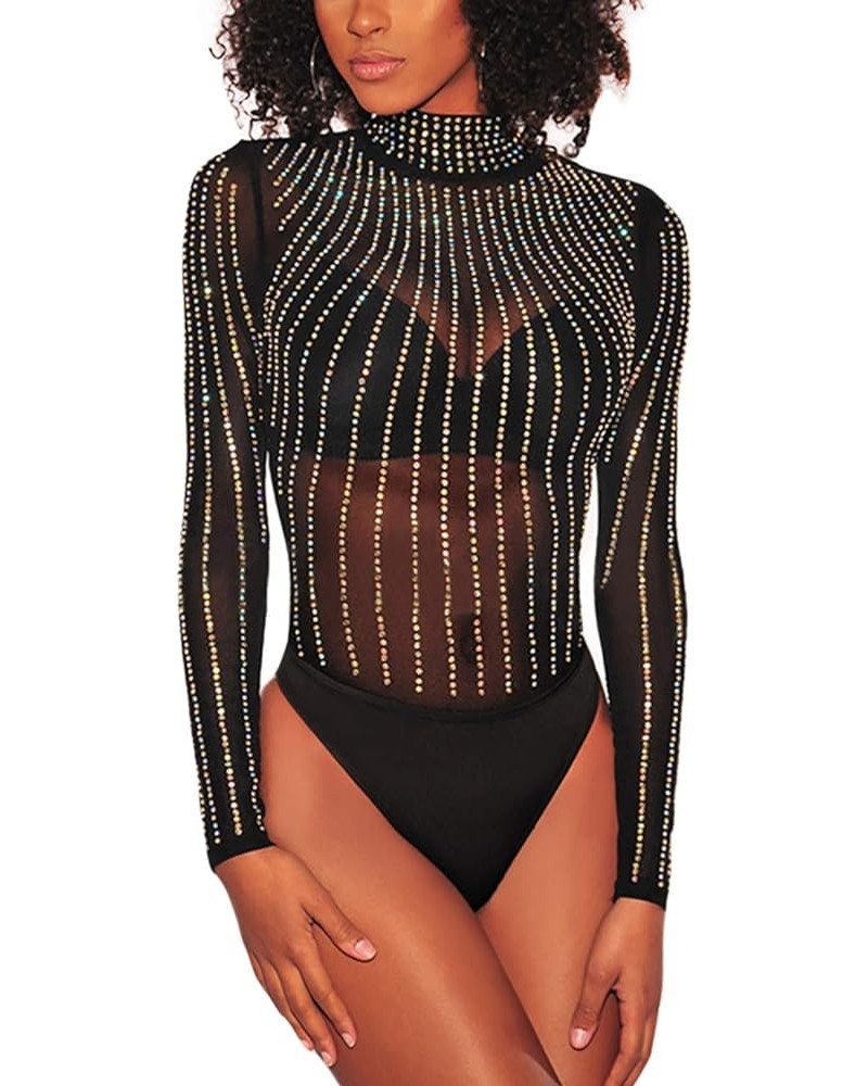 Women Long Sleeves Mesh See Through Jumpsuit Bodysuit Top Leotard 18 Black $20.64 Bodysuits