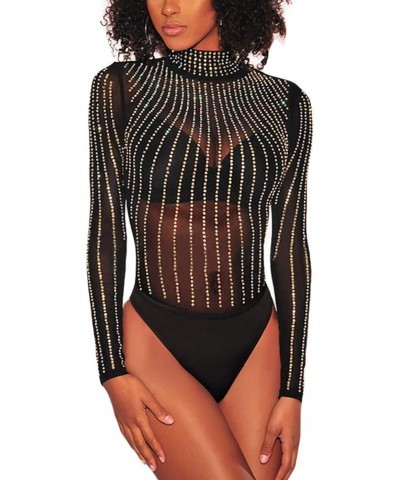 Women Long Sleeves Mesh See Through Jumpsuit Bodysuit Top Leotard 18 Black $20.64 Bodysuits