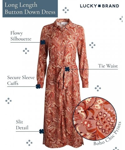 Women's Dress - Casual Front Button Long Sleeve Midi Shirt Dress - Flowy Tie Waist Dress for Women (S-XL) Praline Floral $29....