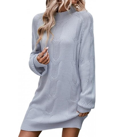 Women's Plaid Tweed Mock Neck Lantern Long Sleeve Dress Casual A Line Dresses Pure Grey $30.24 Dresses