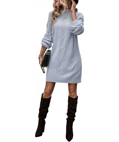 Women's Plaid Tweed Mock Neck Lantern Long Sleeve Dress Casual A Line Dresses Pure Grey $30.24 Dresses