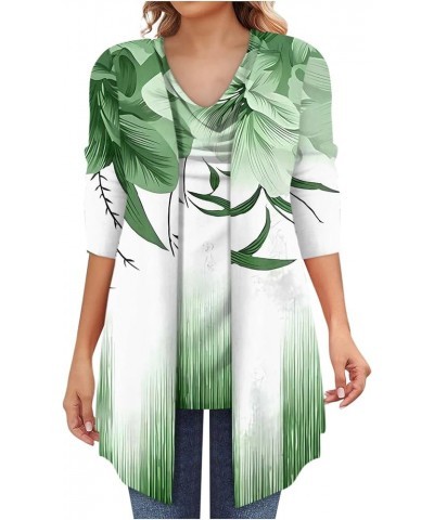 Women's 3/4 Sleeve Cardigan+Sleeveless Vest Two-Piece Set Casual Printed 3/4 Sleeve Long Cardigan Vest Set Fall 01-green $10....