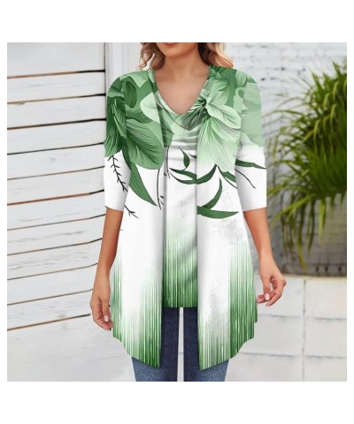 Women's 3/4 Sleeve Cardigan+Sleeveless Vest Two-Piece Set Casual Printed 3/4 Sleeve Long Cardigan Vest Set Fall 01-green $10....