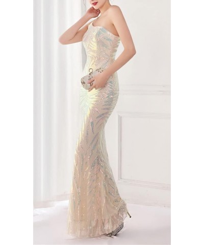 Women's One Shoulder Sleeveless Sequins Mermaid Evening Dress Apricot $38.50 Dresses