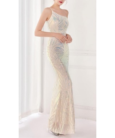 Women's One Shoulder Sleeveless Sequins Mermaid Evening Dress Apricot $38.50 Dresses