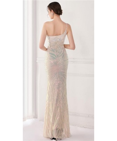 Women's One Shoulder Sleeveless Sequins Mermaid Evening Dress Apricot $38.50 Dresses