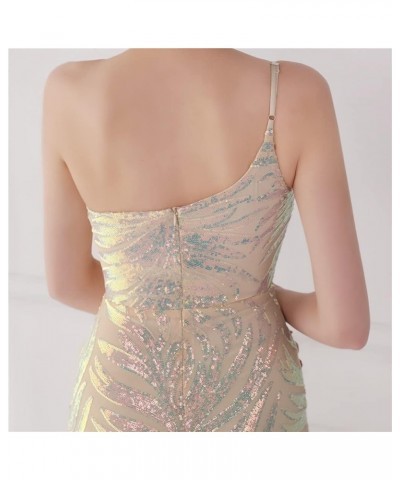 Women's One Shoulder Sleeveless Sequins Mermaid Evening Dress Apricot $38.50 Dresses