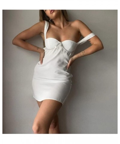 Women Sexy Bodycon Mini Dresses Y2K Cutout Backless Short Dress Spaghetti Strap V Neck Party Dress Clubwear Ad-white $10.61 D...