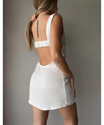 Women Sexy Bodycon Mini Dresses Y2K Cutout Backless Short Dress Spaghetti Strap V Neck Party Dress Clubwear Ad-white $10.61 D...