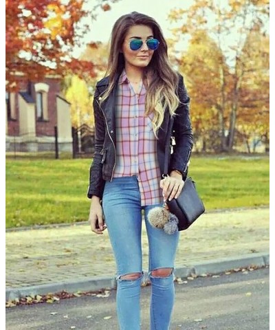 Womens Long Sleeve Button Down Shirt Casual Plaid Flannel Shirt Collared Blouse Tops Light Pink $19.37 Blouses