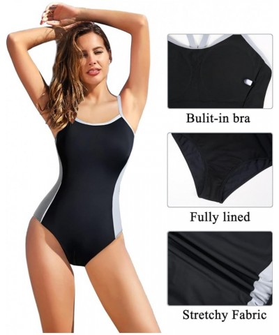 Athletic One Piece Swimsuits for Women Training Sport Bathing Suit for Teens Girls Modest Swimwear Black and Grey $13.11 Swim...