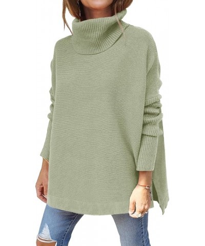 Women's Turtleneck Oversized Sweaters Long Sleeve Spilt Hem Casual Asymmetric Pullover Knit Warm Clothes for Winter Light Gre...