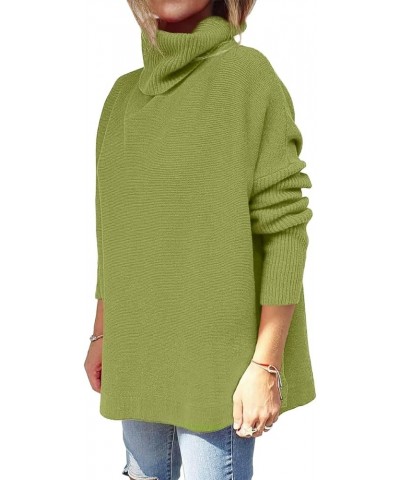 Women's Turtleneck Oversized Sweaters Long Sleeve Spilt Hem Casual Asymmetric Pullover Knit Warm Clothes for Winter Light Gre...