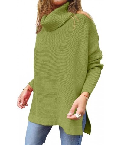 Women's Turtleneck Oversized Sweaters Long Sleeve Spilt Hem Casual Asymmetric Pullover Knit Warm Clothes for Winter Light Gre...