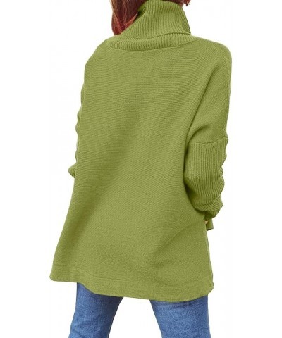 Women's Turtleneck Oversized Sweaters Long Sleeve Spilt Hem Casual Asymmetric Pullover Knit Warm Clothes for Winter Light Gre...