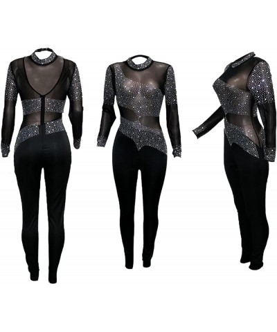 Autumn And Winter Elegant Jumpsuits for Women's, Long Sleeve Sequins Mesh Straight Long Pant Rompers Long Sleeves Black $22.8...