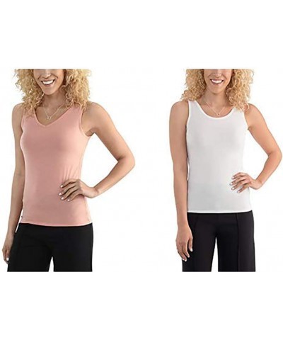 Women's V-Neck Tank Top Dream Coral/White $8.40 Tanks