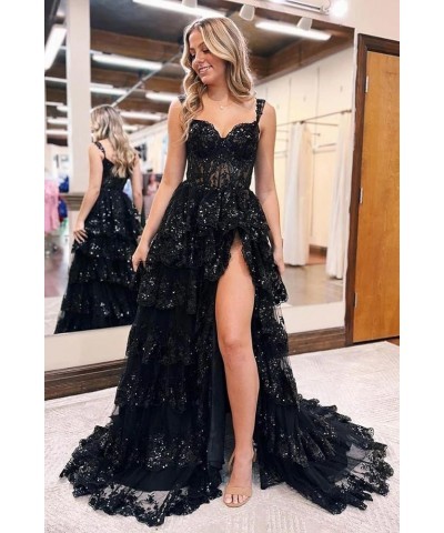 Women's Off The Shoulder Prom Dresses Long Ball Gown with Slit Sparkly Sequins Tiered Skirt Formal Party Gowns Teal $34.50 Dr...