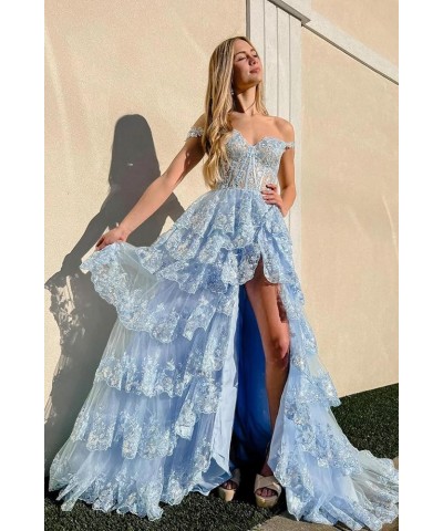 Women's Off The Shoulder Prom Dresses Long Ball Gown with Slit Sparkly Sequins Tiered Skirt Formal Party Gowns Teal $34.50 Dr...