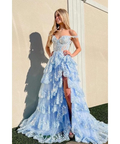 Women's Off The Shoulder Prom Dresses Long Ball Gown with Slit Sparkly Sequins Tiered Skirt Formal Party Gowns Teal $34.50 Dr...