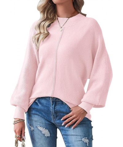 Women's Batwing Long Sleeve Crew Neck Pullover Sweater Soft Ribbed Knit Sweater Top Lightpink $26.09 Sweaters
