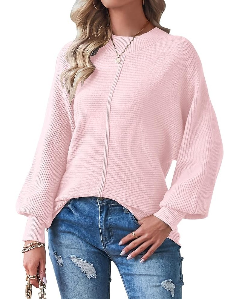 Women's Batwing Long Sleeve Crew Neck Pullover Sweater Soft Ribbed Knit Sweater Top Lightpink $26.09 Sweaters