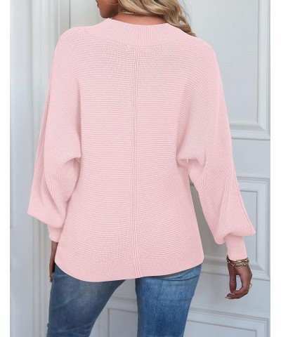 Women's Batwing Long Sleeve Crew Neck Pullover Sweater Soft Ribbed Knit Sweater Top Lightpink $26.09 Sweaters