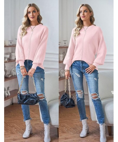 Women's Batwing Long Sleeve Crew Neck Pullover Sweater Soft Ribbed Knit Sweater Top Lightpink $26.09 Sweaters