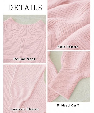 Women's Batwing Long Sleeve Crew Neck Pullover Sweater Soft Ribbed Knit Sweater Top Lightpink $26.09 Sweaters