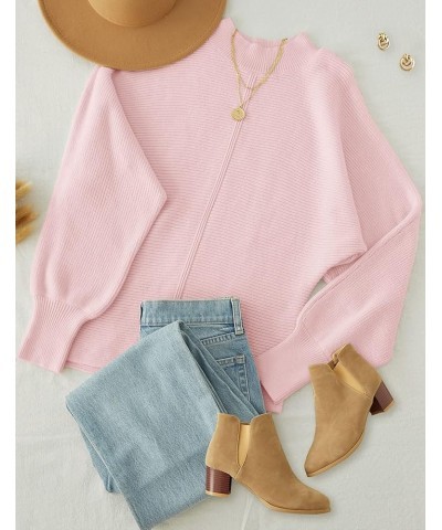 Women's Batwing Long Sleeve Crew Neck Pullover Sweater Soft Ribbed Knit Sweater Top Lightpink $26.09 Sweaters