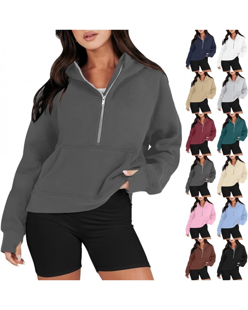 Womens Quarter Zip Pullover with Thumb Hole Casual Half Zip Hoodies Fall Fleece Cropped Sweatshirts with Pockets A-wine $8.05...