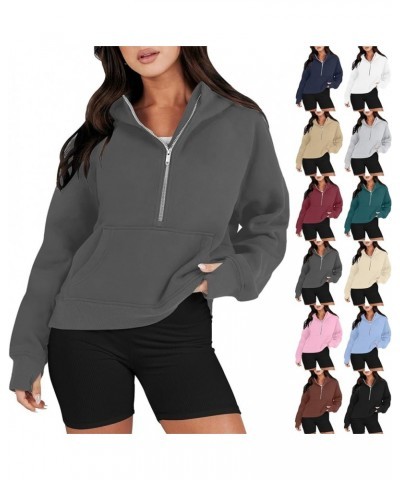 Womens Quarter Zip Pullover with Thumb Hole Casual Half Zip Hoodies Fall Fleece Cropped Sweatshirts with Pockets A-wine $8.05...