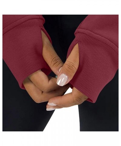 Womens Quarter Zip Pullover with Thumb Hole Casual Half Zip Hoodies Fall Fleece Cropped Sweatshirts with Pockets A-wine $8.05...